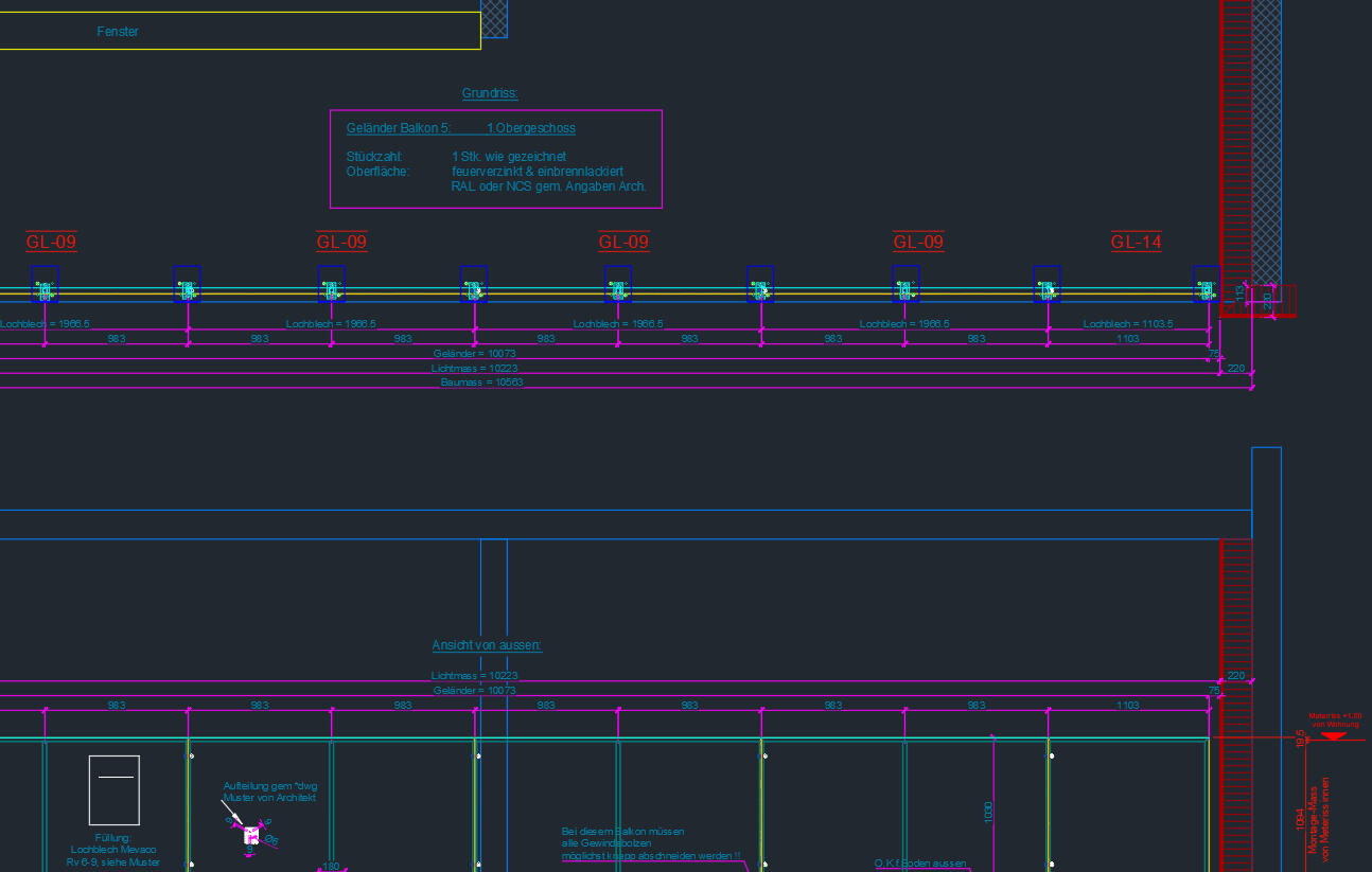 Metallbauplanung CAD Zeichnung