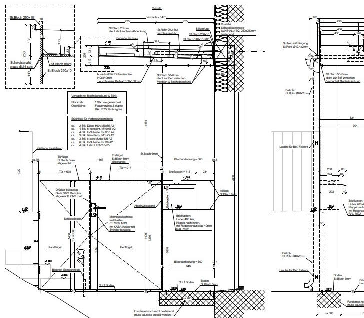 CAD Planung Vordächer, Eingangsbereiche, Geländer, allg. Metallbauplanung